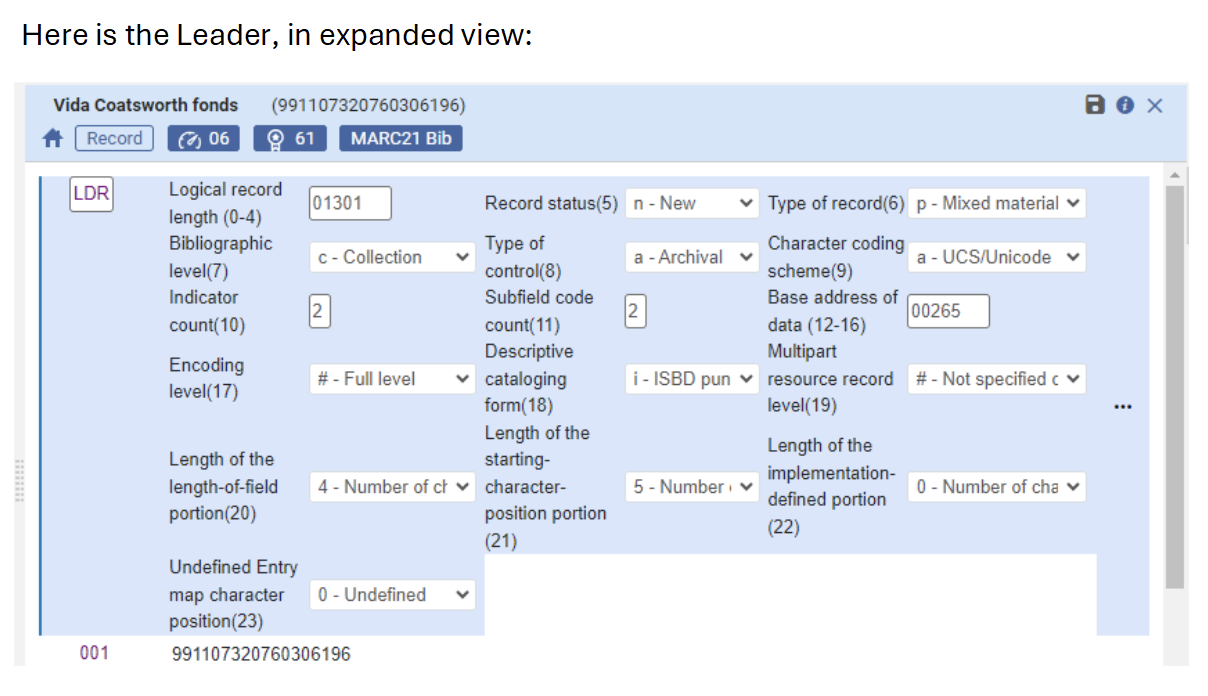 Use resource type "pca" in leader(06) field